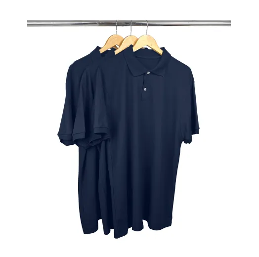 Kit 3 Camisas Polo Piquet Plus Size Masculina Azul Marinho