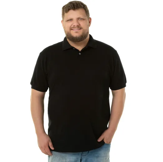 Kit 3 Camisas Polo Piquet Plus Size Masculina Pretas