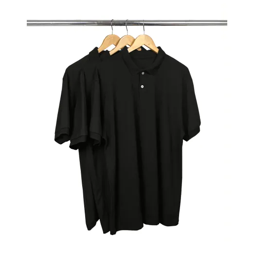 Kit 3 Camisas Polo Piquet Plus Size Masculina Pretas