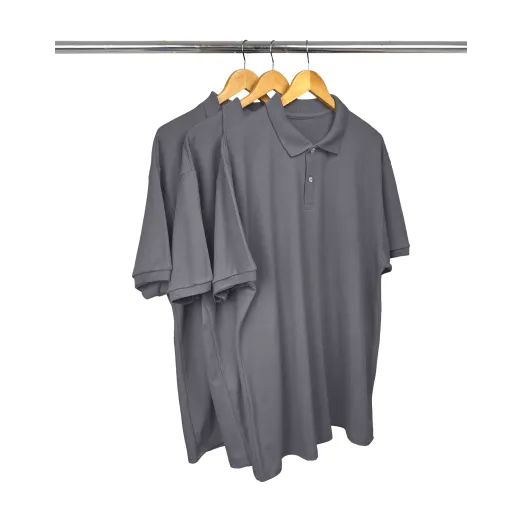 Kit 3 Camisas Polo Piquet Plus Size Masculina Cinza Chumbo 
