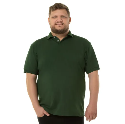 Camisa Polo Piquet Plus Size Masculina Verde Musgo