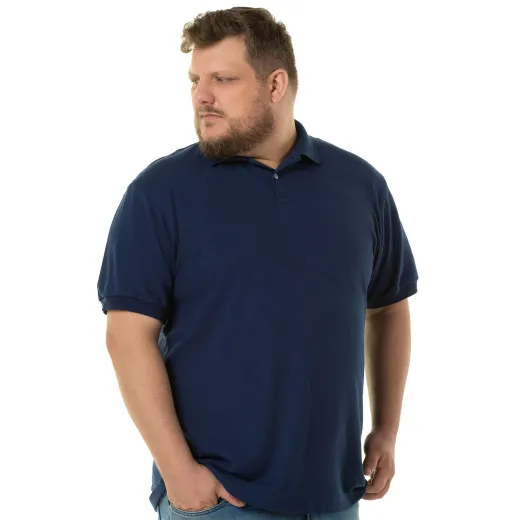Kit 3 Camisas Polo Piquet Plus Size Masculina Azul Marinho