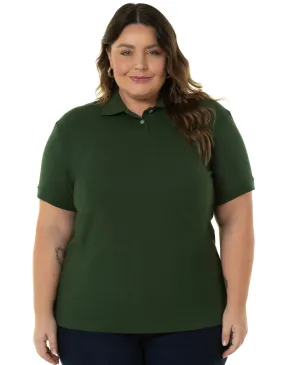 Camisa Polo Piquet Plus Size Feminina Verde Musgo