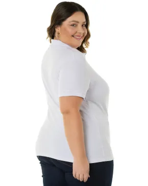 Camisa Polo Piquet Plus Size Feminina Branca