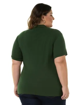 Camisa Polo Piquet Plus Size Feminina Verde Musgo