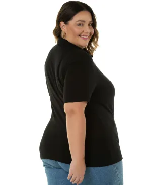 Camisa Polo Piquet Plus Size Feminina Preta