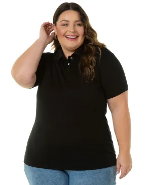Camisa Polo Piquet Plus Size Feminina Preta