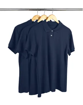  Kit 3 Camisas Polo Piquet Plus Size Feminina Azul Marinho