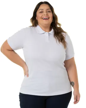 Camisa Polo Piquet Plus Size Feminina Branca