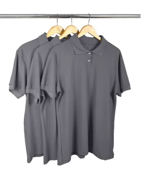 Kit 3 Camisas Polo Piquet Plus Size Feminina Cinza Chumbo