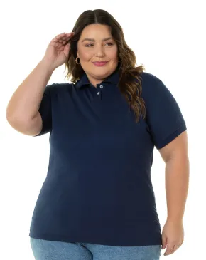  Kit 3 Camisas Polo Piquet Plus Size Feminina Azul Marinho