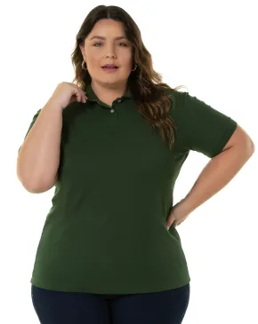 Camisa Polo Piquet Plus Size Feminina Verde Musgo