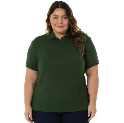 Camisa Polo Piquet Plus Size Feminina Verde Musgo