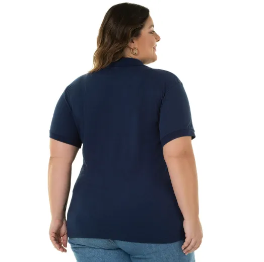  Kit 3 Camisas Polo Piquet Plus Size Feminina Azul Marinho