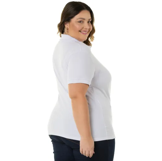 Camisa Polo Piquet Plus Size Feminina Branca