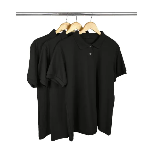 Kit 3 Camisas Polo Piquet Plus Size Feminina Pretas