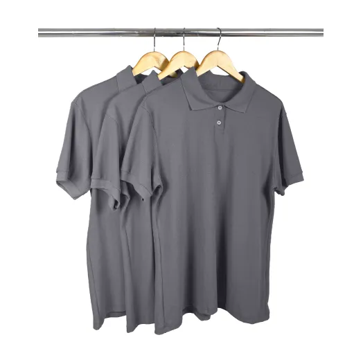 Kit 3 Camisas Polo Piquet Plus Size Feminina Cinza Chumbo