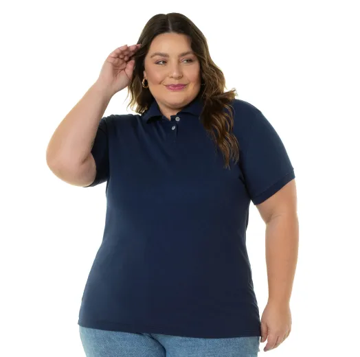  Kit 3 Camisas Polo Piquet Plus Size Feminina Azul Marinho