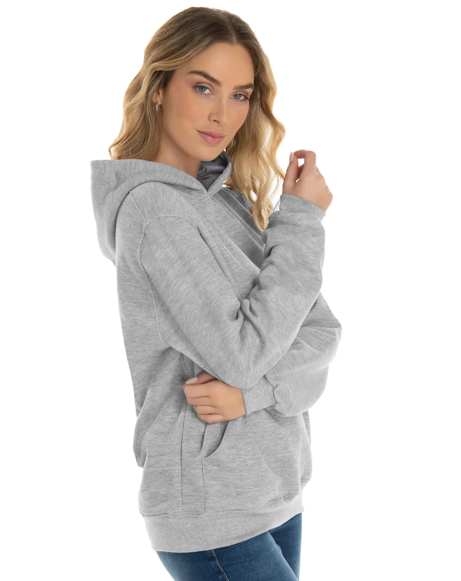 Moletom Canguru com Capuz Feminino Cinza Mescla