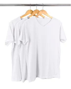 Kit 3 Camisetas Gola V de Algodão Premium Brancas