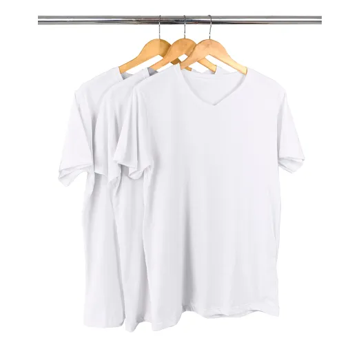 Kit 3 Camisetas Gola V de Algodão Premium Brancas