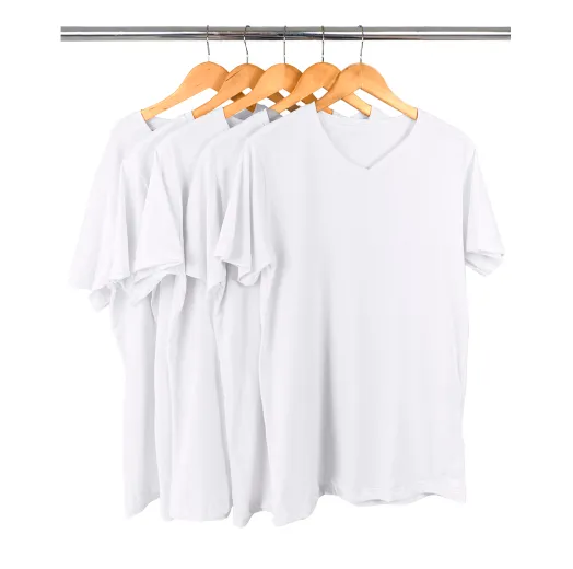 Kit 5 Camisetas Gola V de Algodão Premium Brancas