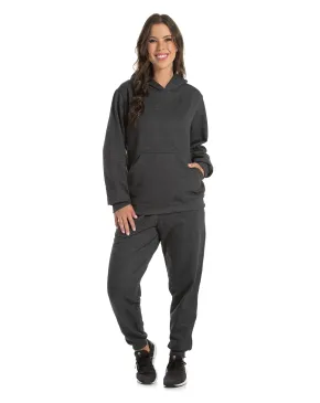 Conjunto Moletom Feminino com Capuz Preto Mescla 06