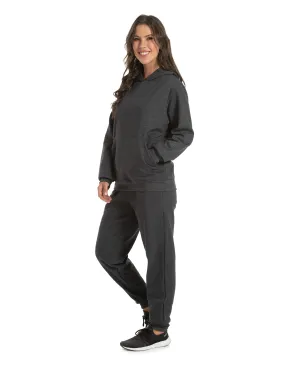 Conjunto Moletom Feminino com Capuz Preto Mescla 06