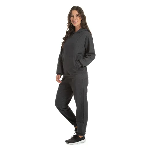 Conjunto Moletom Feminino com Capuz Preto Mescla 06