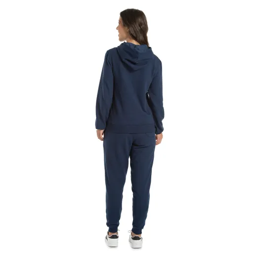 Conjunto Moletom Feminino com Capuz Azul Marinho 03