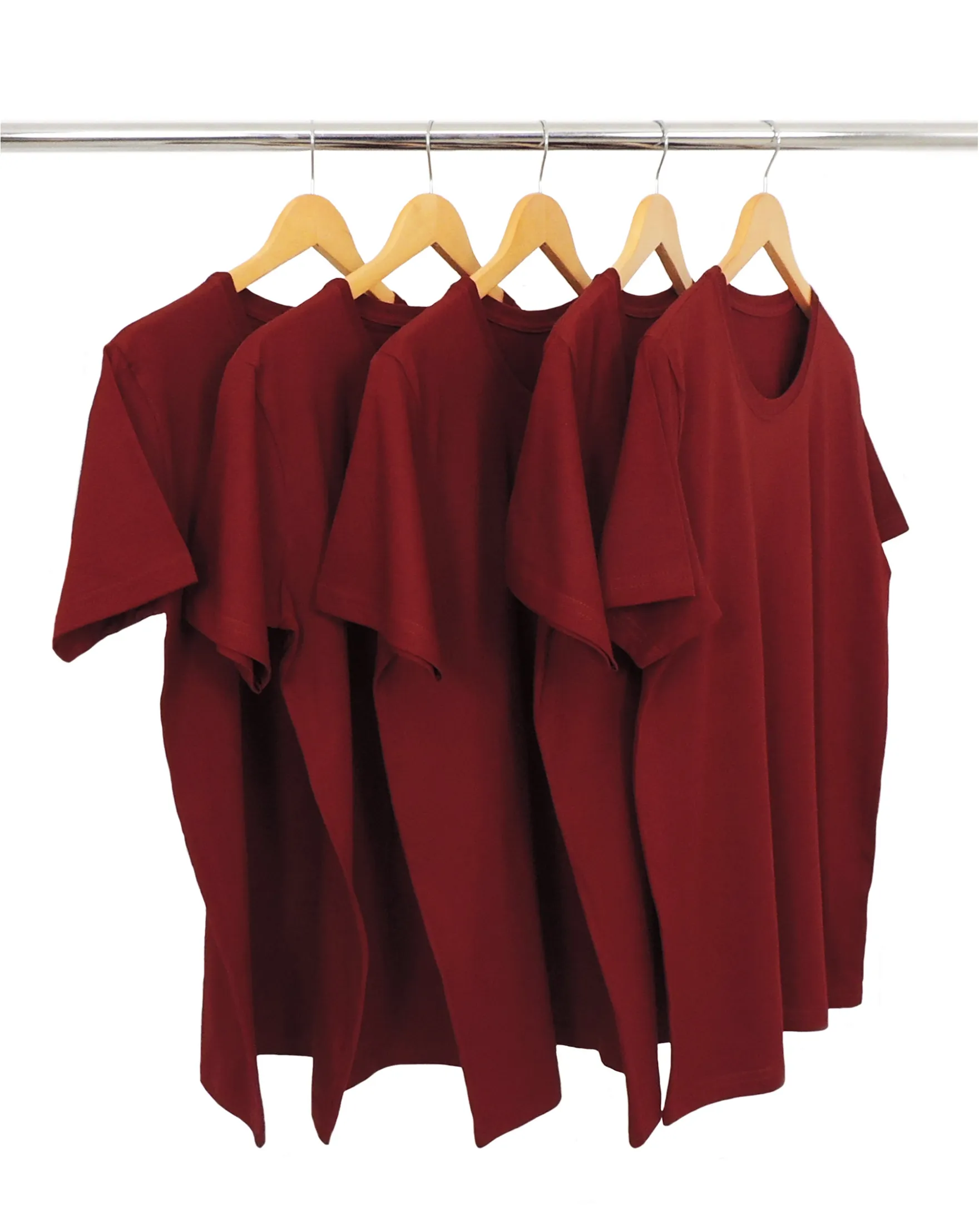 KIT 5 Camisetas de Algodão Premium Bordô