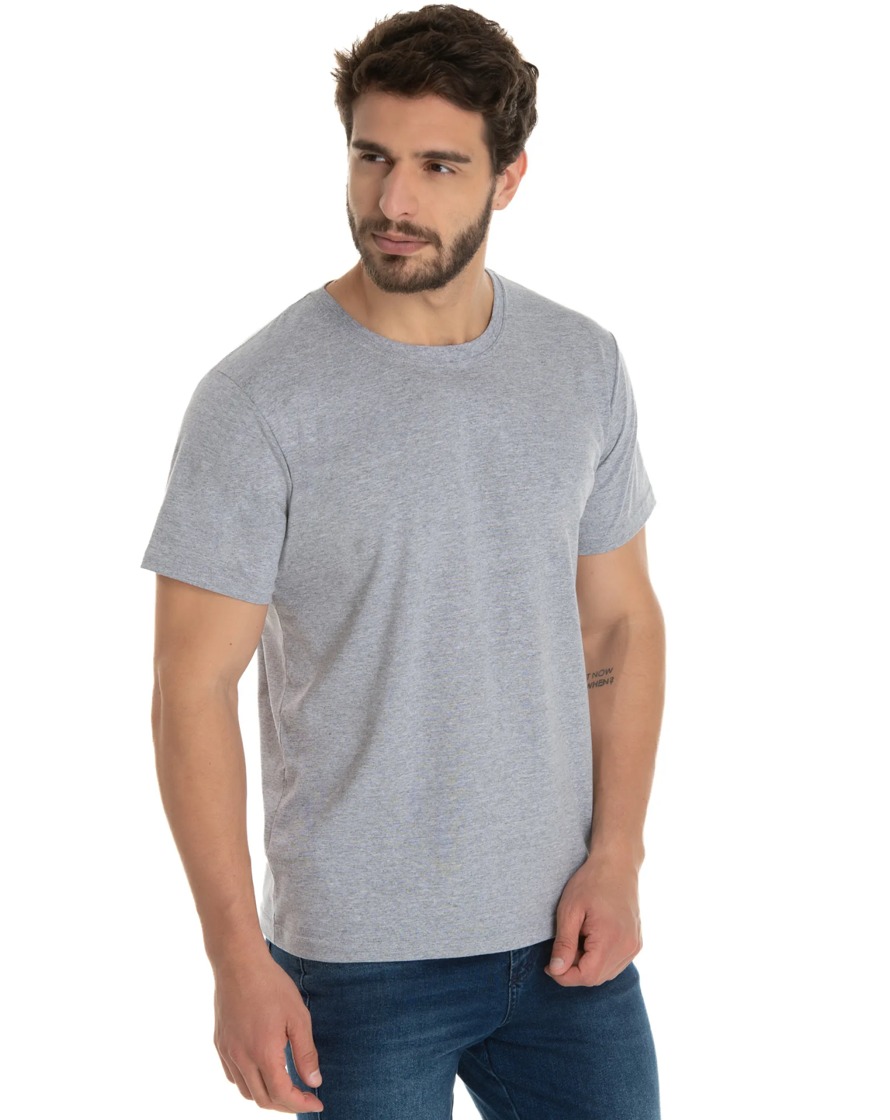 KIT 5 Camisetas de Algodão Premium Cinza Mescla