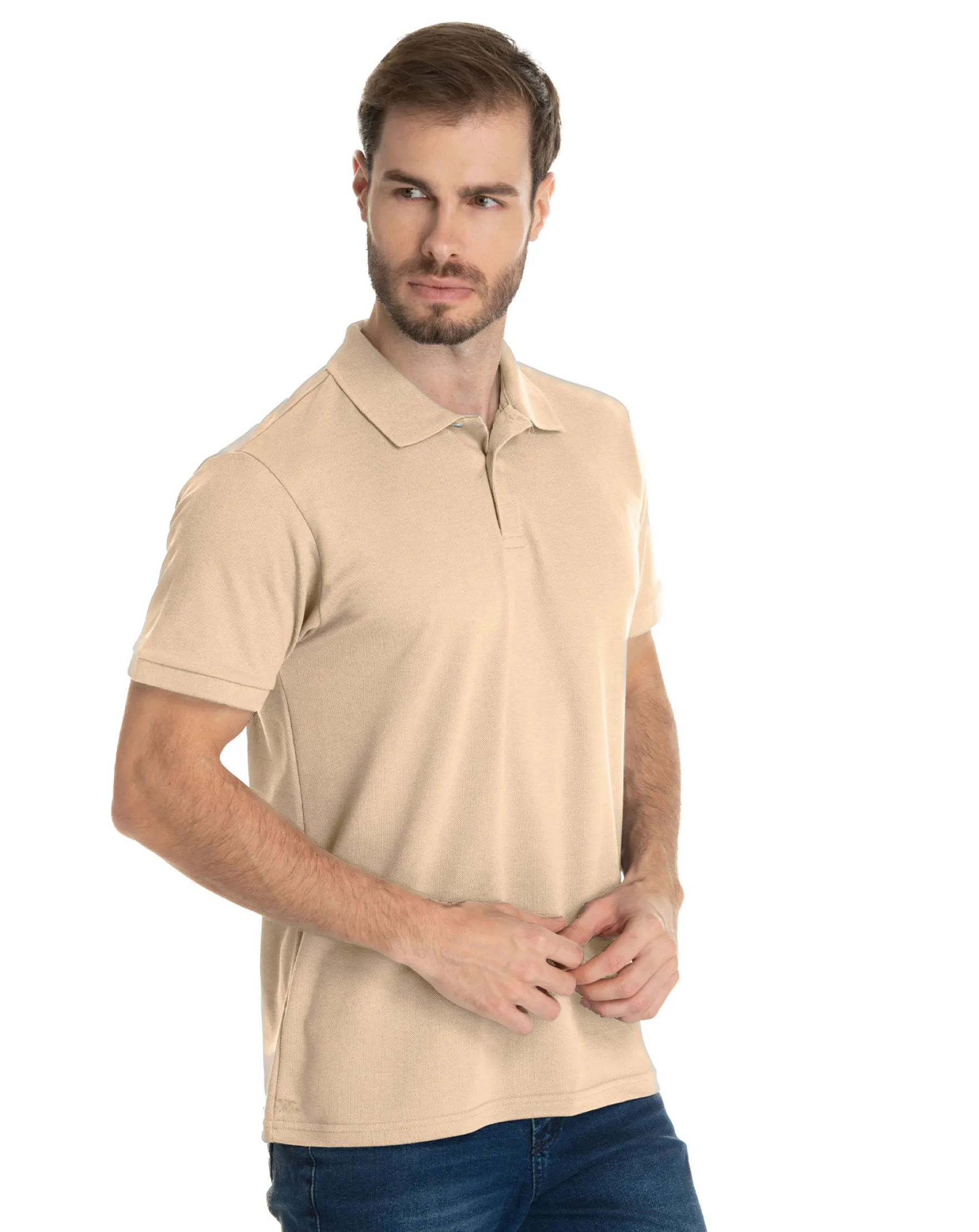 KIT 5 Camisas Polo Piquet Masculina Areia
