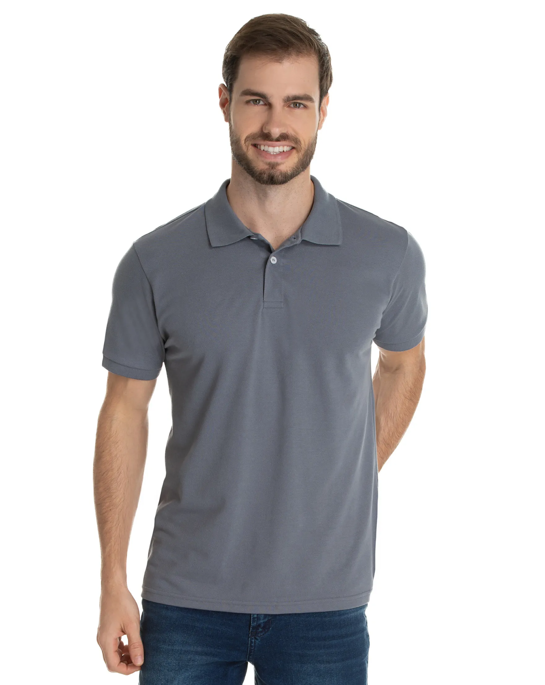 Camisa Polo Piquet Masculina Cinza Chumbo