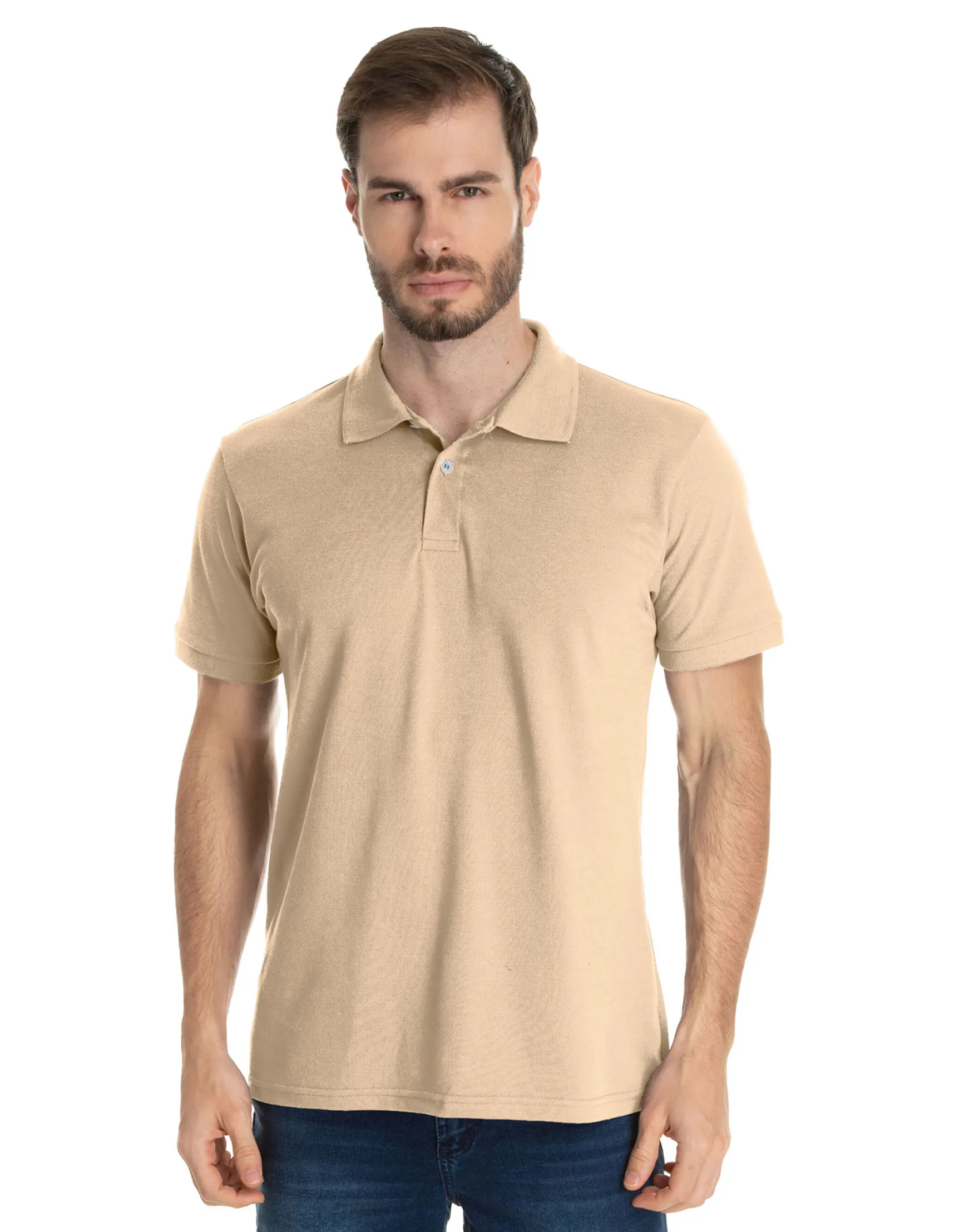 KIT 5 Camisas Polo Piquet Masculina Areia