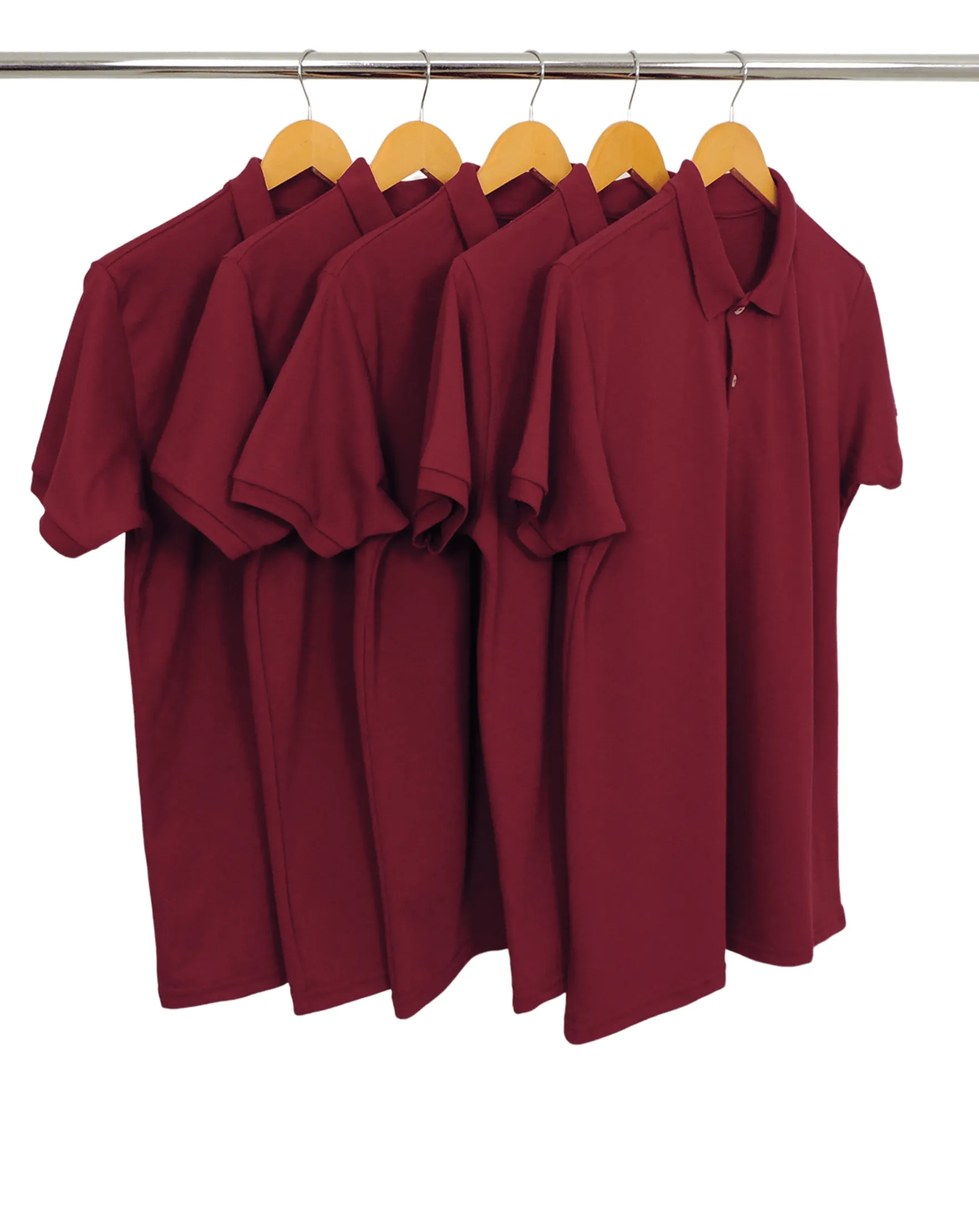 KIT 5 Camisas Polo Piquet Masculina Bordô