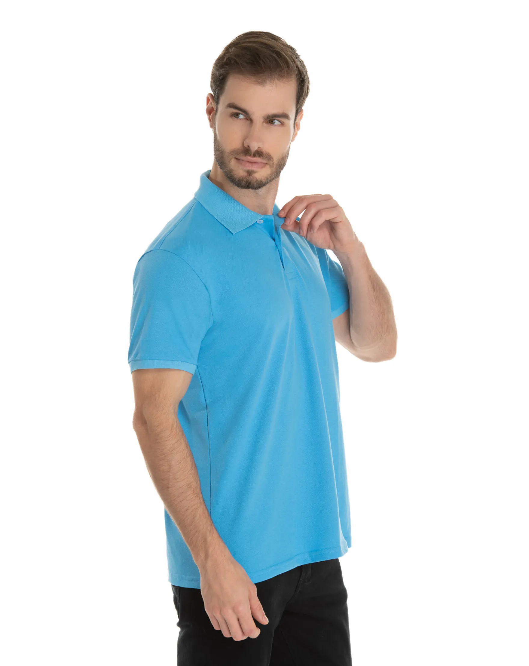 Camisa Polo Piquet Masculina Azul Clara