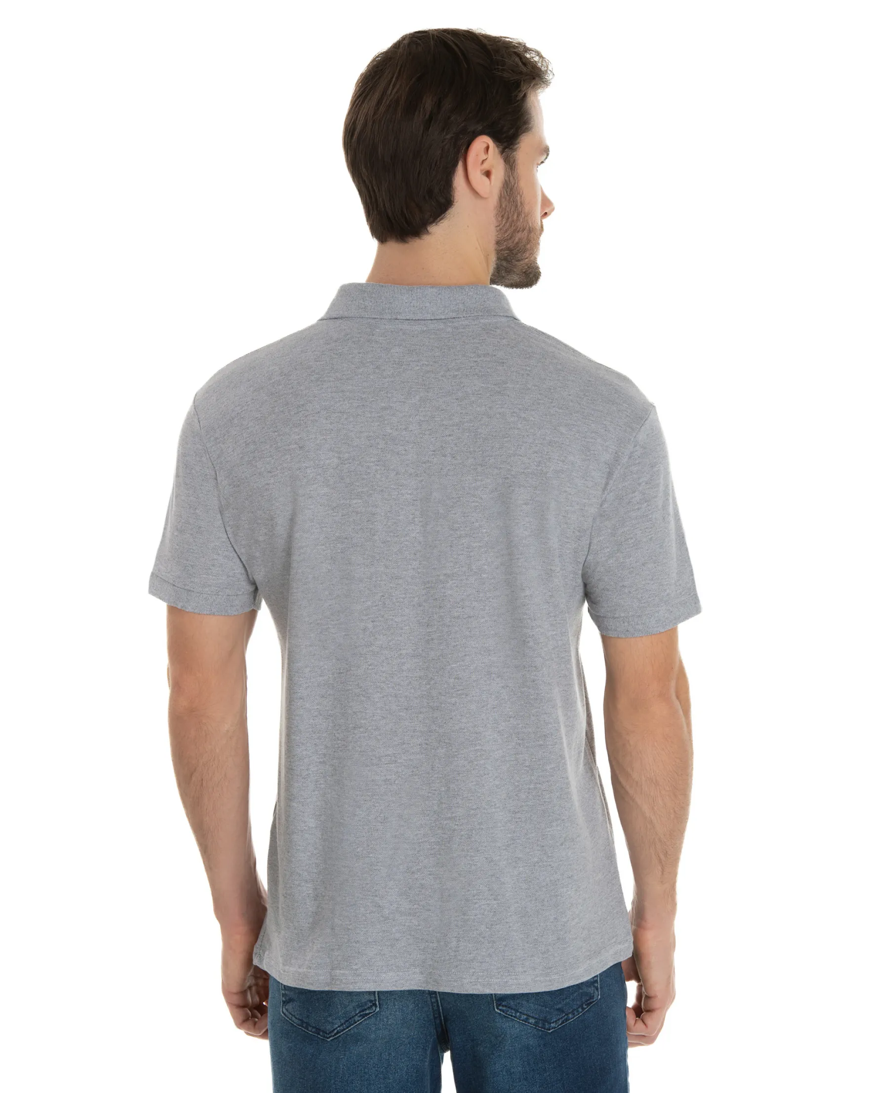 KIT 5 Camisas Polo Piquet Masculina Cinza Mescla