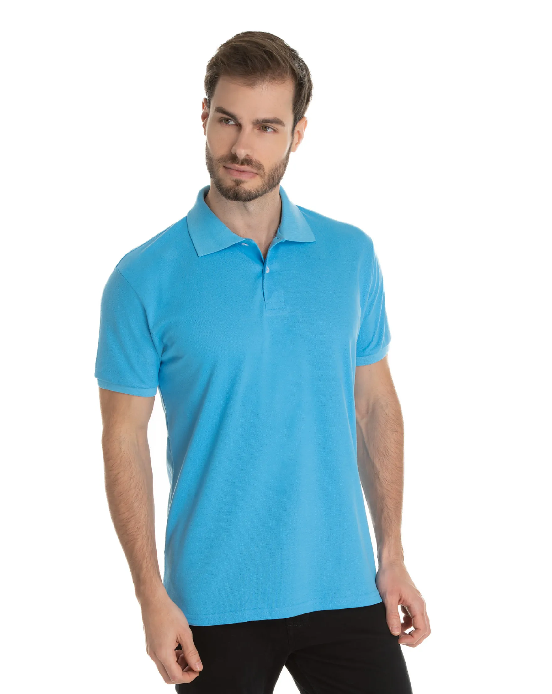 Camisa Polo Piquet Masculina Azul Clara