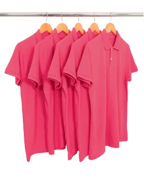 KIT 5 Camisas Polo Piquet Masculina Rosa Pink 