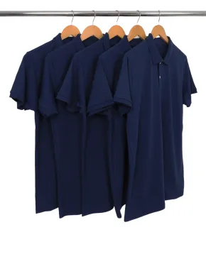 KIT 5 Camisas Polo Piquet Masculina Azul Marinho