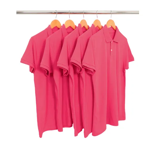 KIT 5 Camisas Polo Piquet Masculina Rosa Pink 