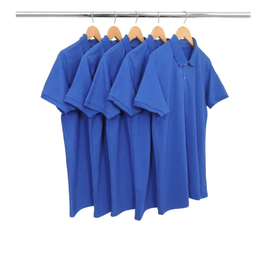 KIT 5 Camisas Polo Piquet Masculina Azul Royal