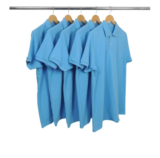 KIT 5 Camisas Polo Piquet Masculina Azul Clara