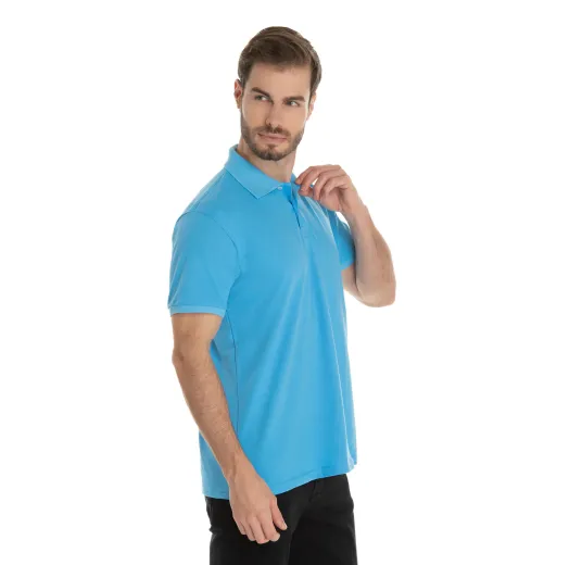 KIT 5 Camisas Polo Piquet Masculina Azul Clara