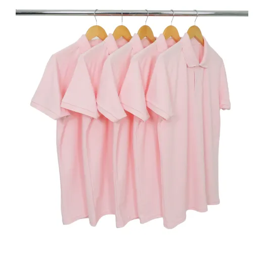 KIT 5 Camisas Polo Piquet Masculina Rosa Claro