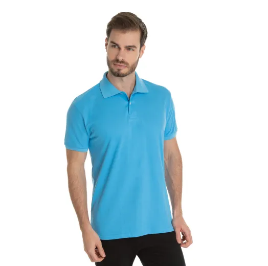 KIT 5 Camisas Polo Piquet Masculina Azul Clara