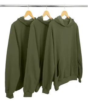 Kit 3 Moletons Canguru com Capuz Verde Militar 