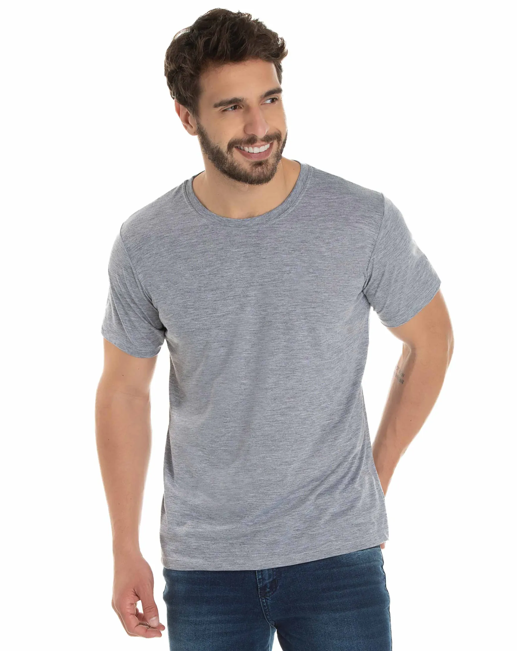 Camiseta Pv / Malha Fria Cinza Mescla
