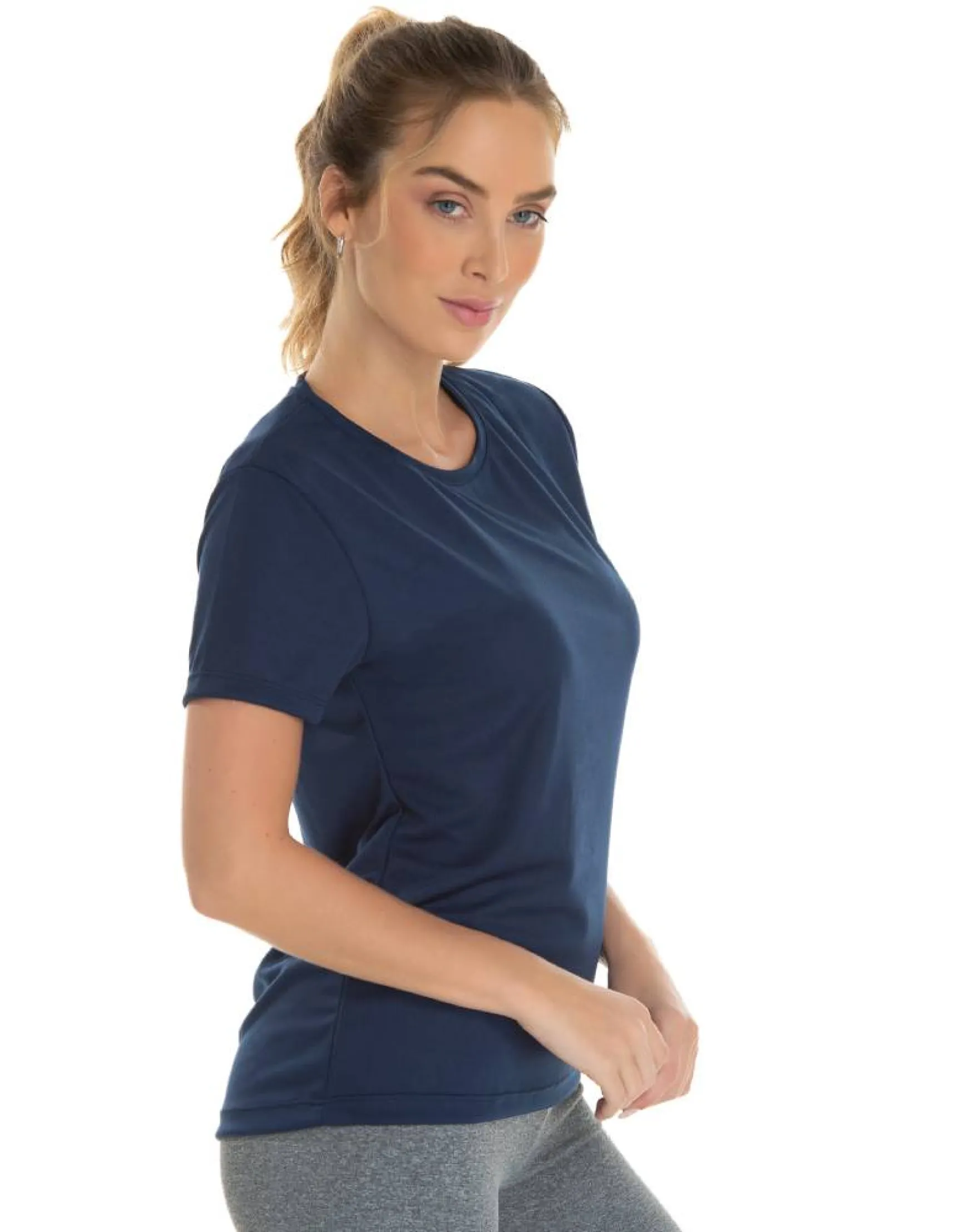 KIT 5 Camisetas Femininas Dry Fit Azul Marinho Proteção UV 30+